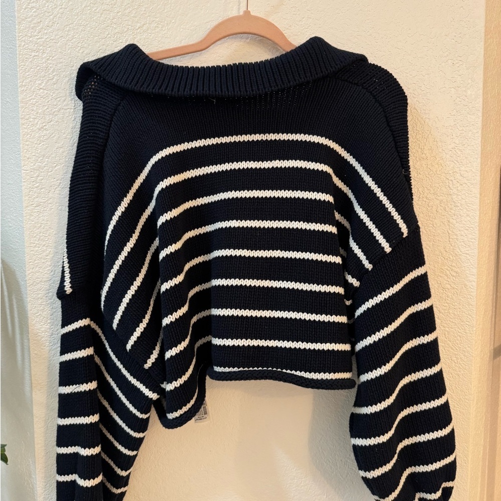 Zara Polo Style Navy and White Sweater Nautical Coastal Grandma Knit Sz M - Picture 10 of 12